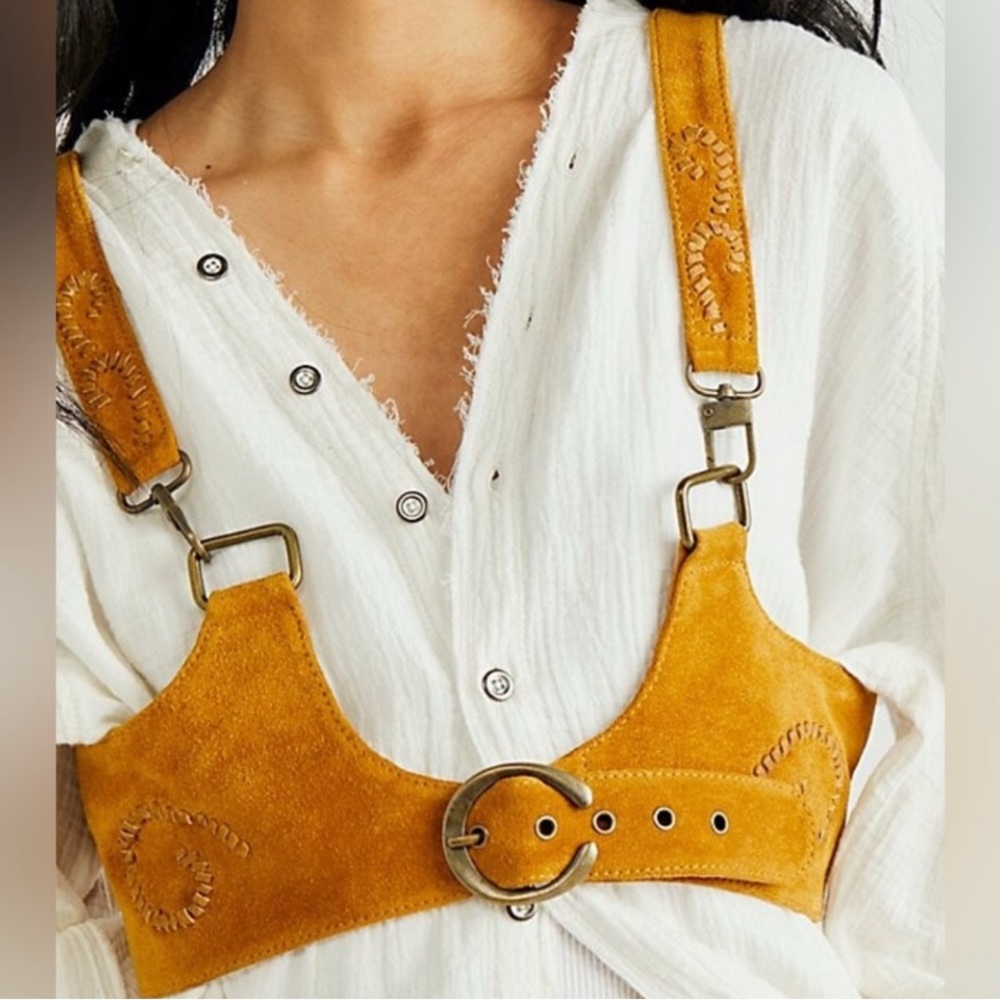 Free People Beacon real suede harness as seen on tv L mustard new - Picture 4 of 11